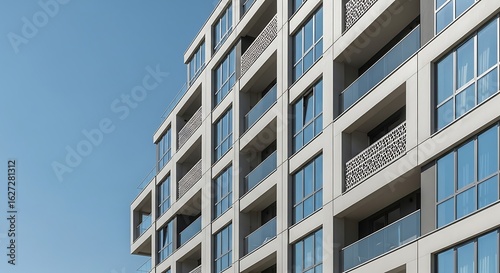 Modern architectural design featuring a high-rise residential building facade
