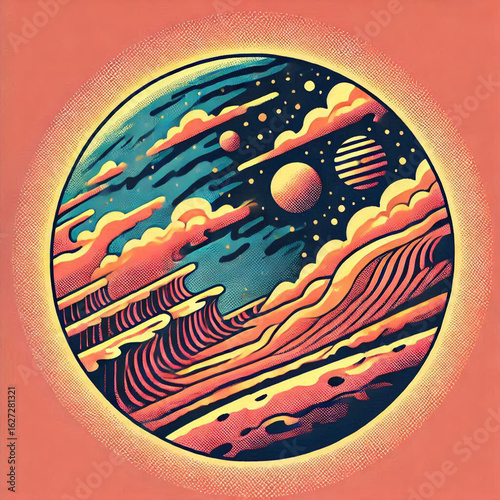 earth and moon, earth and space, planet earth and space, abstract vector illustration, abstract vector background, abstract vector background with colorful city, global business concept