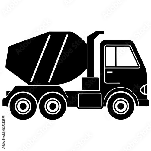 Cement truck vector silhouette illustration isolated on white background