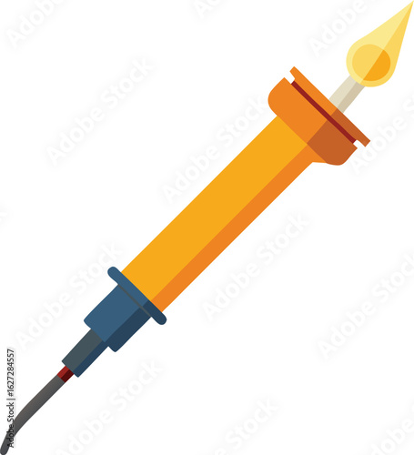 Soldering iron with bright glowing tip on white background