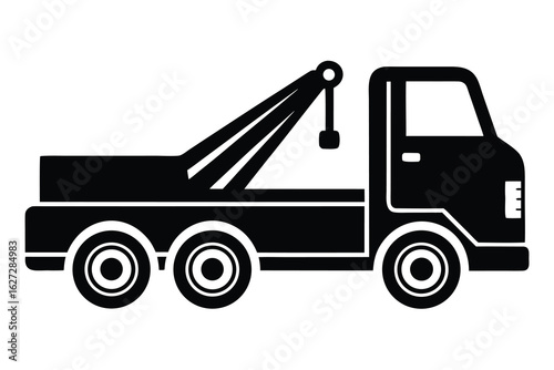 Black and White Tow Truck Illustration Vehicle Recovery, Automotive Assistance and Transportation Services