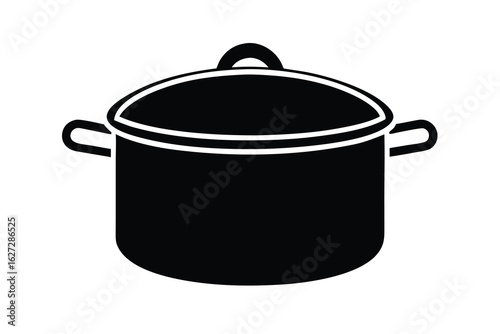 Black Cooking Pot with Lid, Kitchenware Illustration, Recipe Icon, Cooking Symbol