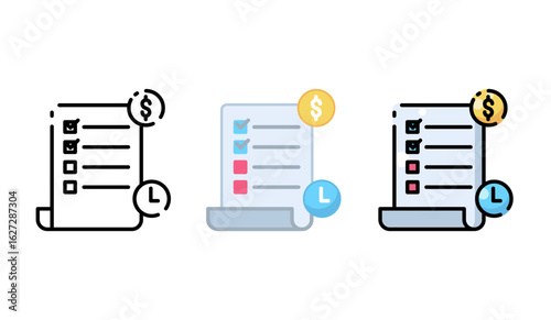 Transaction history icon set, suitable for financial reports, business checklists, and accountings.