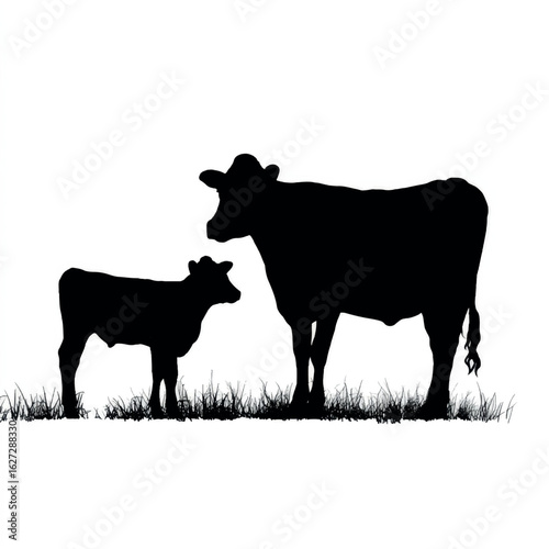 vector illustration of cow and calf silhouette set, Black & White silhouette set 
