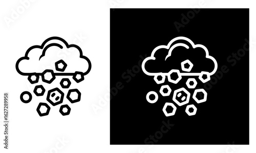 Monochrome vector icon of hailstorm with cloud and ice pellet shapes, bold linework