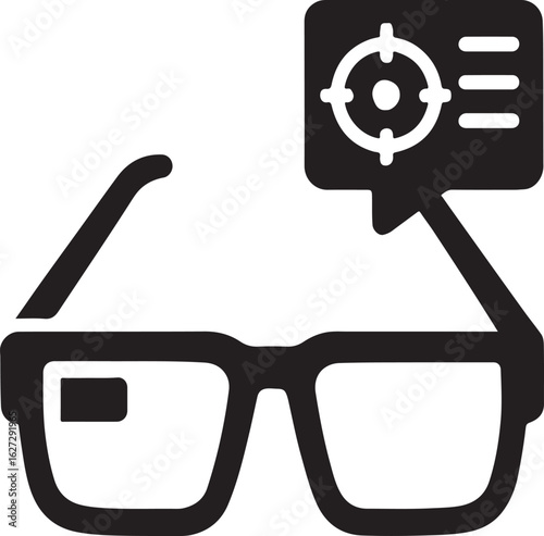 Silhouette vector of smart glasses with HUD display, representing wearable tech, augmented reality, and digital vision.