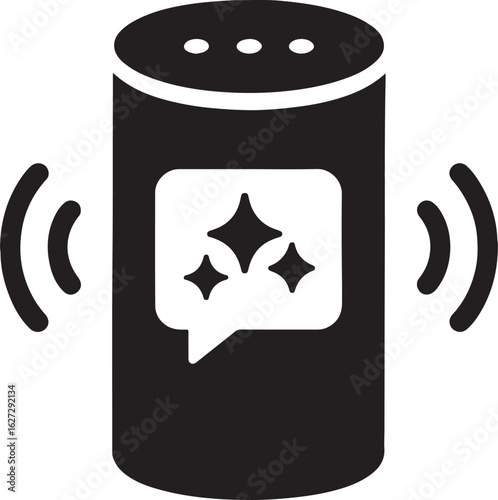 Silhouette vector of a smart assistant speaker icon representing voice control, AI technology, and modern home automation.