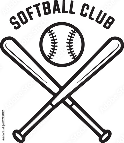 Softball Icon Vector with Ball and Bat