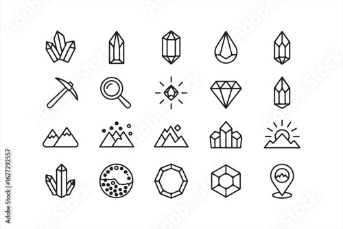 Sparkling Gem and Crystal Line Icons – Clean Vector for Nature and Energy Projects