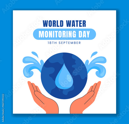 Save Water Concept for World Water Monitoring Day with Flat Cartoon Style Template Background