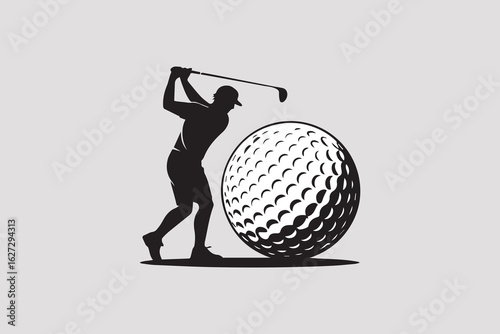 golf player and golf ball silhouette  vector