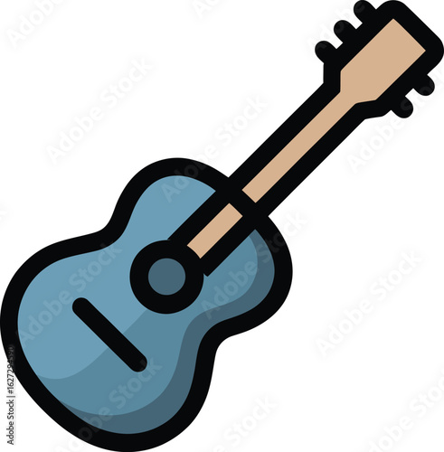 Blue Acoustic Guitar Vector Illustration In Flat Style Representing Musical Instrument For Music Performance And Entertainment Design