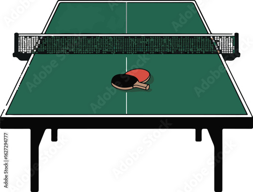 Ping Pong Table Vector Illustration with Net and Ball
