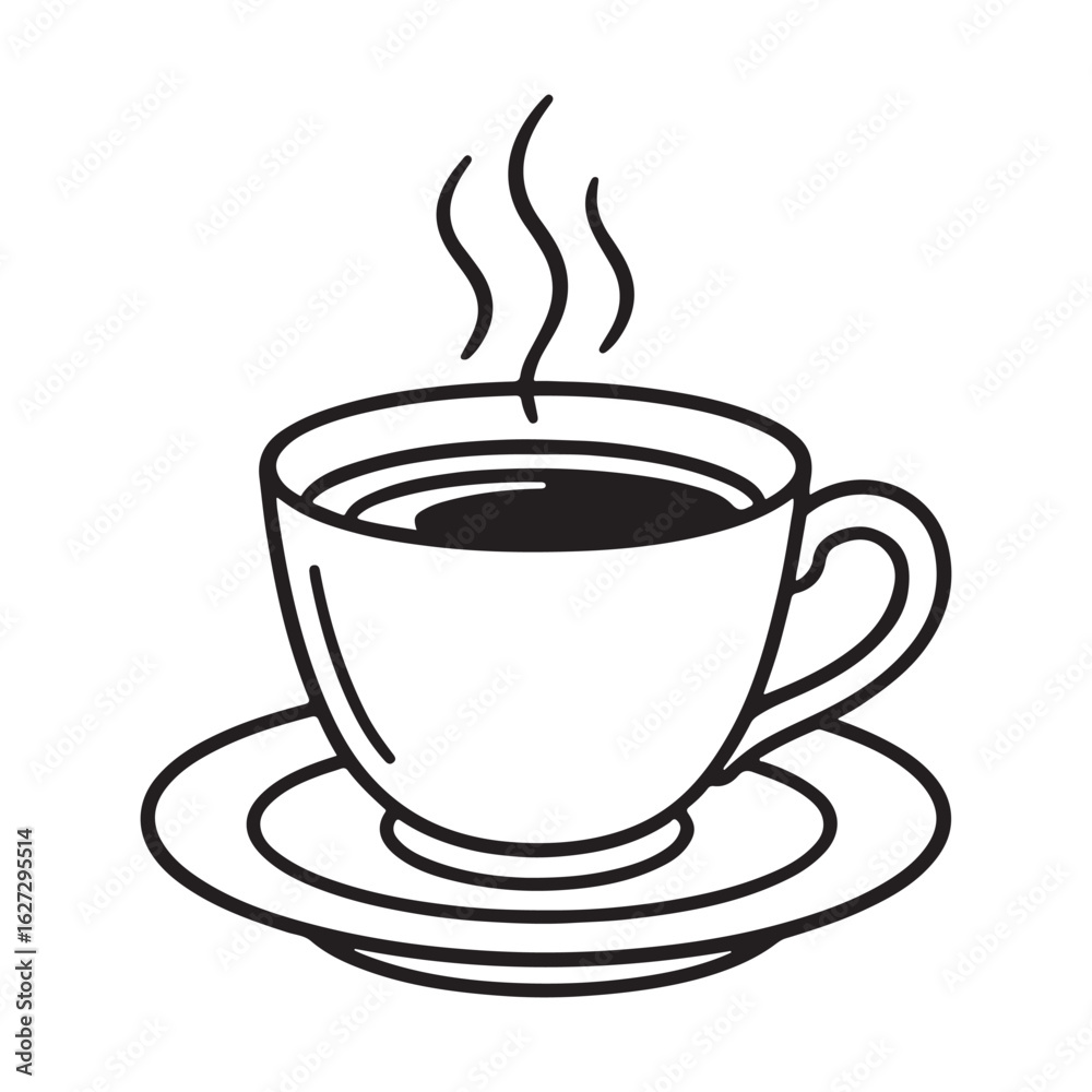 Hot Coffee Cup Icon – Black and White Line Art Illustration Hot Coffee Cup Icon – Black and White Line Art Illustration