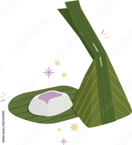 Khanom sai sai thai dessert steamed coconut custard wrapped in banana leaf