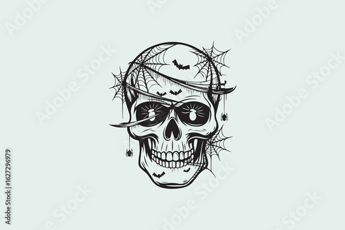 skull with spider  silhouette  vector