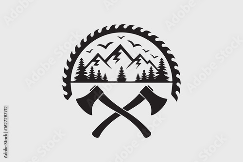 crossed axes mountain silhouette  vector