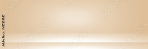 Studio beige gradient background. Light neutral wall product room. Minimal pastel table scene. Empty desk stage for beauty cosmetic presentation. Vector illustration. Banner shimmer template.