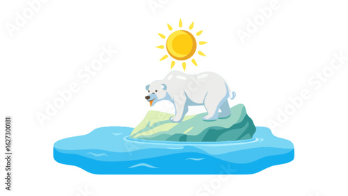 Polar bear on melting iceberg climate change global warming arctic sea ice environmental issues illustration