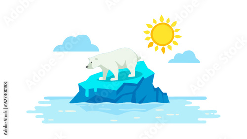 Polar bear on melting iceberg illustration climate change global warming arctic wildlife conservation concept