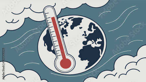 Global warming climate change concept with thermometer on earth showing rising temperatures impact on planet