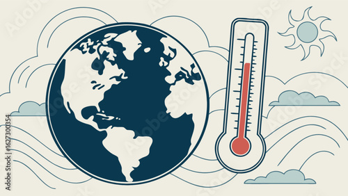 Global warming climate change earth temperature rise thermometer vector illustration art design concept