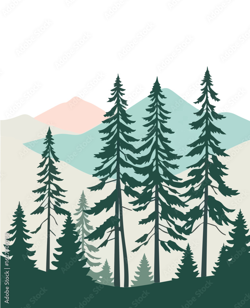 Fototapeta premium Dense Pine Forest with Fog