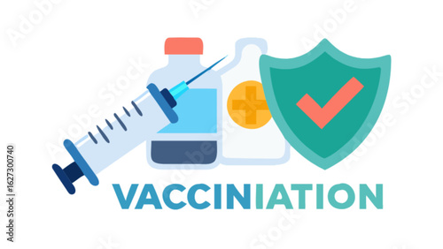 Vaccination and immunization concept for disease prevention and healthcare with syringe and vaccine bottle vector