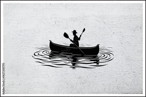 Paddle the Peaceful Waters,
Solo Adventure Canoe Ride,
Tranquil River Journey,
Man & Paddle in Harmony