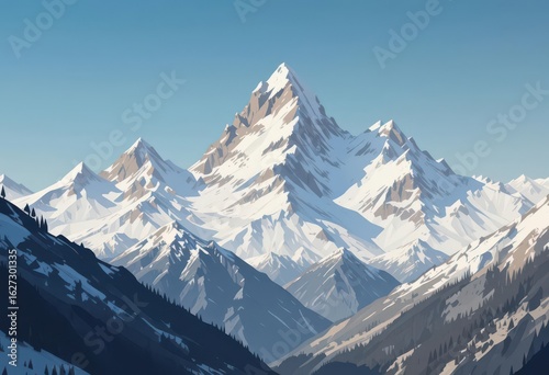  Swiss Alps Polygonal Modern Geometric Illustration of Snow Covered Mountains