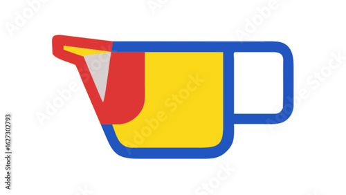 Abstract geometric gravy boat illustration with bold colors isolated on white background, perfect for modern designs and adding a pop of color