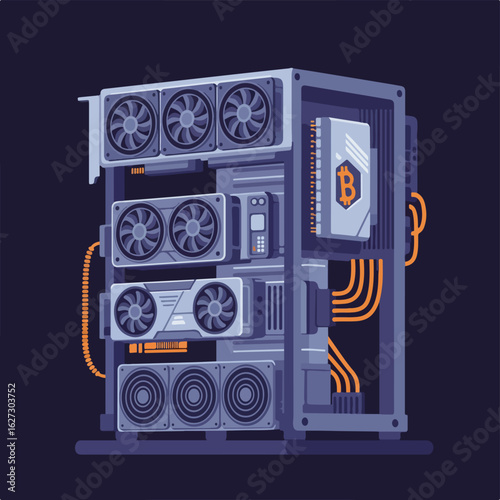 Bitcoin mining farm illustration showcasing technology and cryptocurrency investment for success