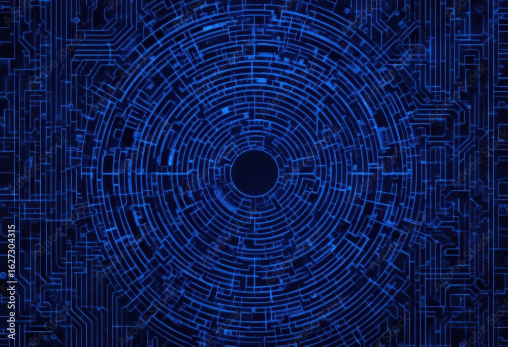 Fototapeta premium Detailed Blue Lines Weaving a Maze like Pattern on a Dark Backdrop