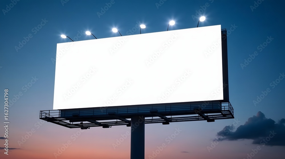 Obraz premium Blank billboard shown at night and against a blue sky background for advertising display