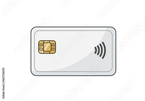 Illustration of a white credit card with a chip and contactless payment symbol