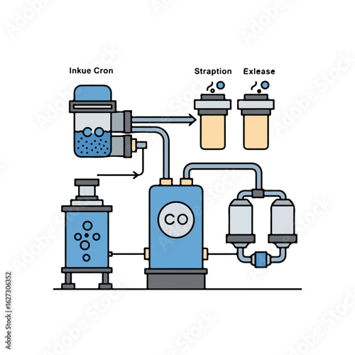 Diagram of an industrial process involving tanks and pipes for liquid treatment or processing