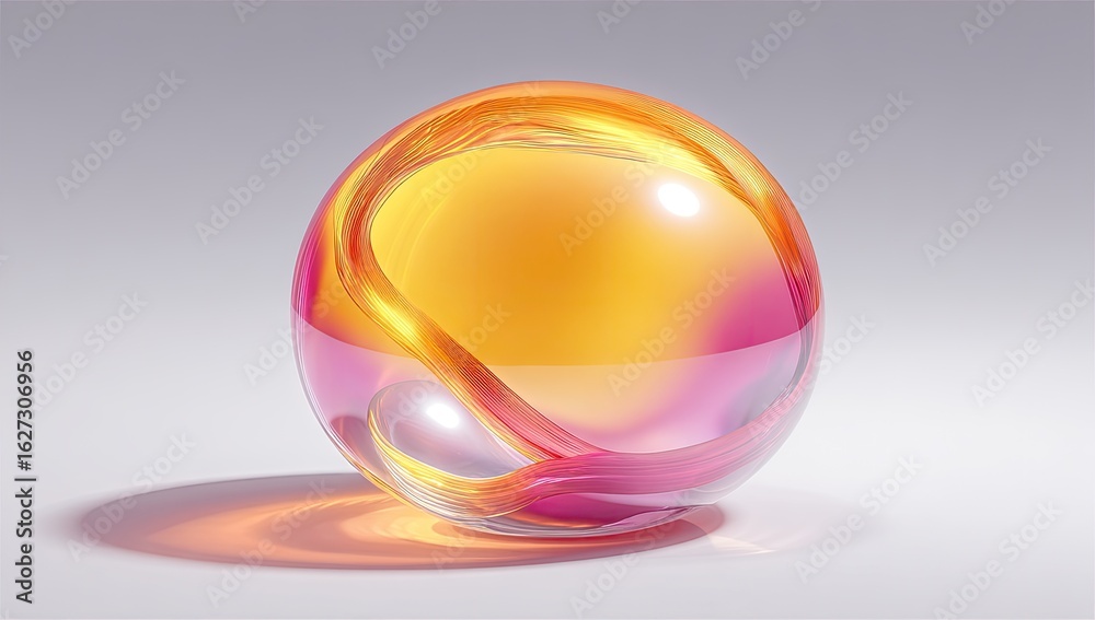 Obraz premium A vibrant, glossy orb with swirling pink and yellow hues
