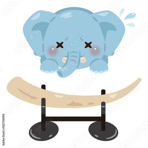 牙を失ったゾウと象牙の置物イラスト