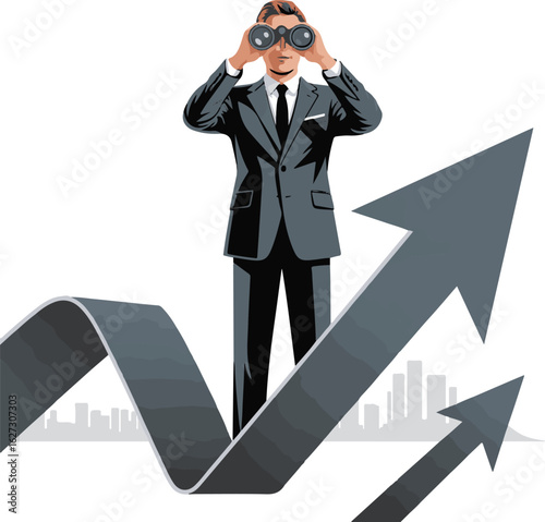 Business Vision and Direction Vector  Man on Arrow with Binoculars