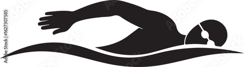 Swimmer Silhouette Vector Performing Freestyle Stroke