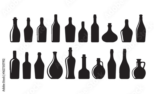  A Set of 20 Black and White Bottle Silhouettes