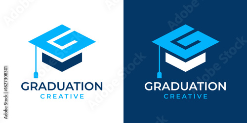 G Mortarboard Graduation College Cap Logo Design Vector Template. Initial Letter G Education Icon Symbol vector. Design of College, Graduation, Hat, Creative, Modern. 1