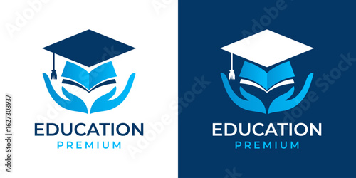 Education Logo with Graduation Hat, Book Icon Symbol Design Vector Template. Graduation Logo Icon Symbol. Design of College, Graduation, Hat, Toga, Book, Creative, Modern. 7