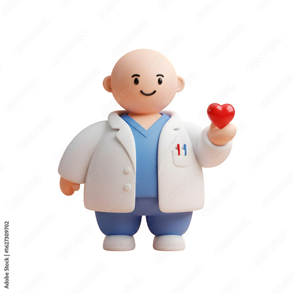 Fototapeta premium 3D Cartoon Doctor - Holding Heart, Healthcare Professional, Medical Symbol, Health Awareness, Love, Care, Compassion, Wellness, Charity