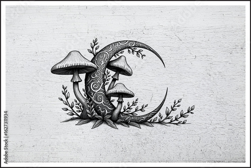 Crescent Fungi Dreams,
Ethereal Moon & Mushrooms,
Boho Botanical Moon,
Celestial Nature Fantasy