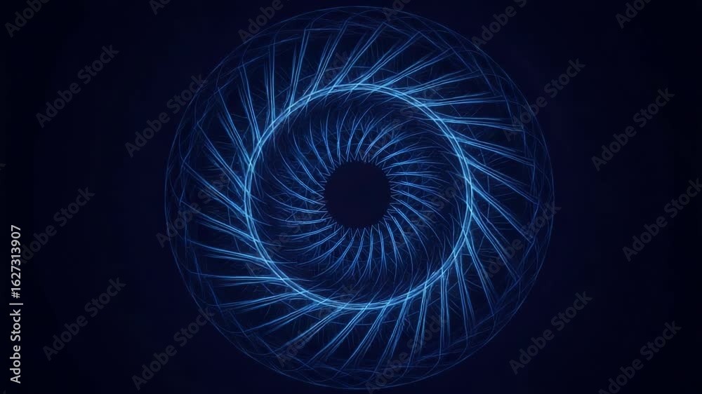 A luminous blue geometric spiral creates a mesmerizing abstract pattern