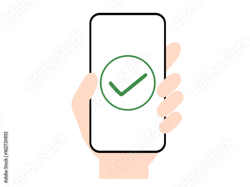 スマホ操作をする手のイラスト｜完了・承認・確認などのアイコン