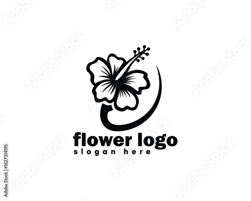 Creative hibiscus, flower logo, hibiscus plant drawing concept, logo design inspiration
