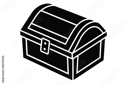 Silhouette of a Closed Treasure Chest with Arched Lid and Metal Clasp Detail