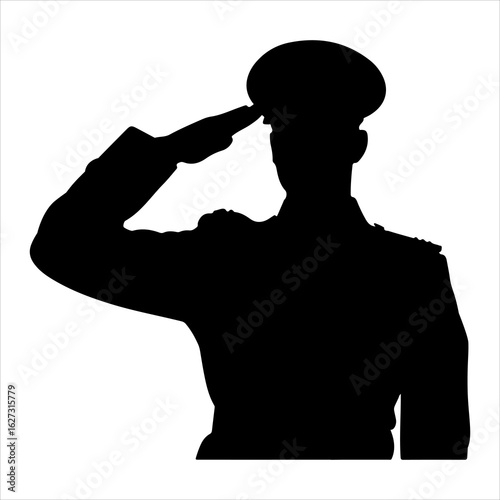 a black silhouette of a Military officer saluting